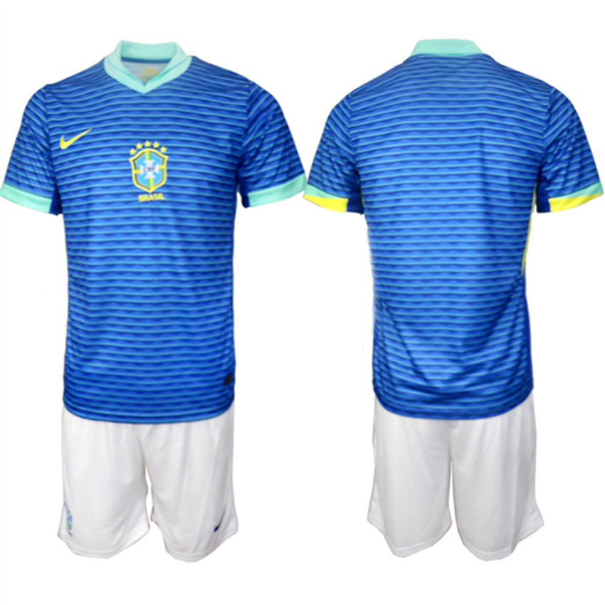 Youth Blue Brazil Custom 2024-25 Soccer Jersey Suit